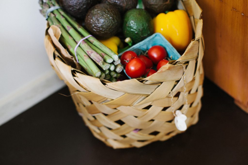the basket with fresh vegetables