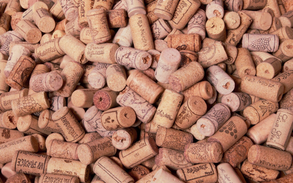 Cork, derived from the bark of the cork oak tree